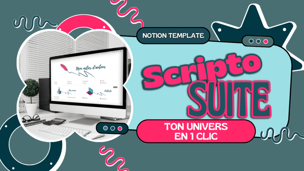 Illustration de l'espace de travail ScriptoSuite sur Notion spécialement conçu pour les auteurs en auto-édition.. Esquiss'Plume