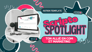 Illustration de l'espace de travail ScriptoSpotlight sur Notion spécialement conçu pour les écrivains en auto-édition. Esquiss'Plume. templates notion auteurs