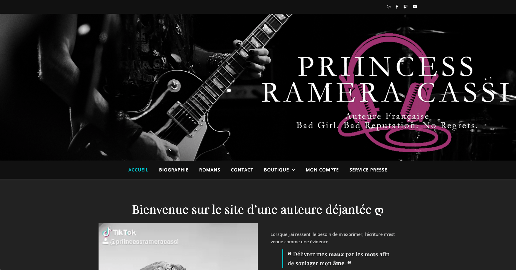 création de site web auteur. Réalisation Priincess Ramera Cassi